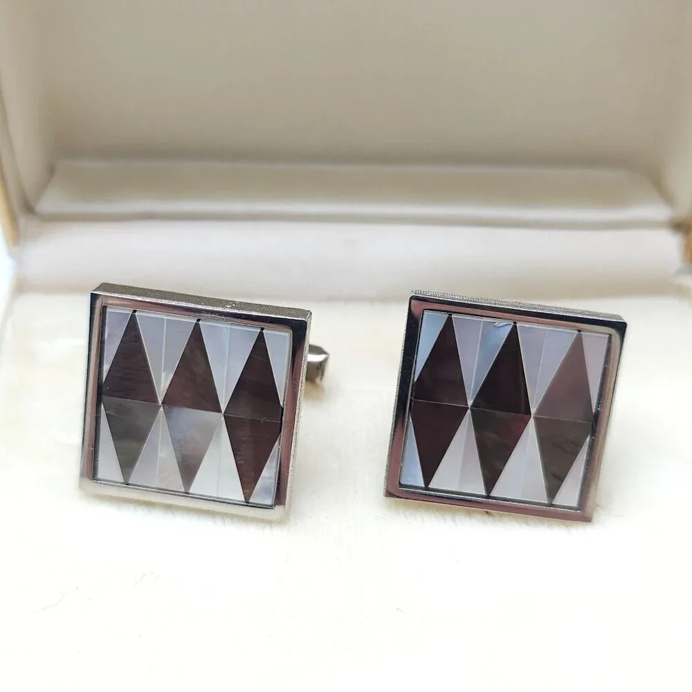 Vintage Cripps Mother Of Pearl Inlay Square Cufflinks